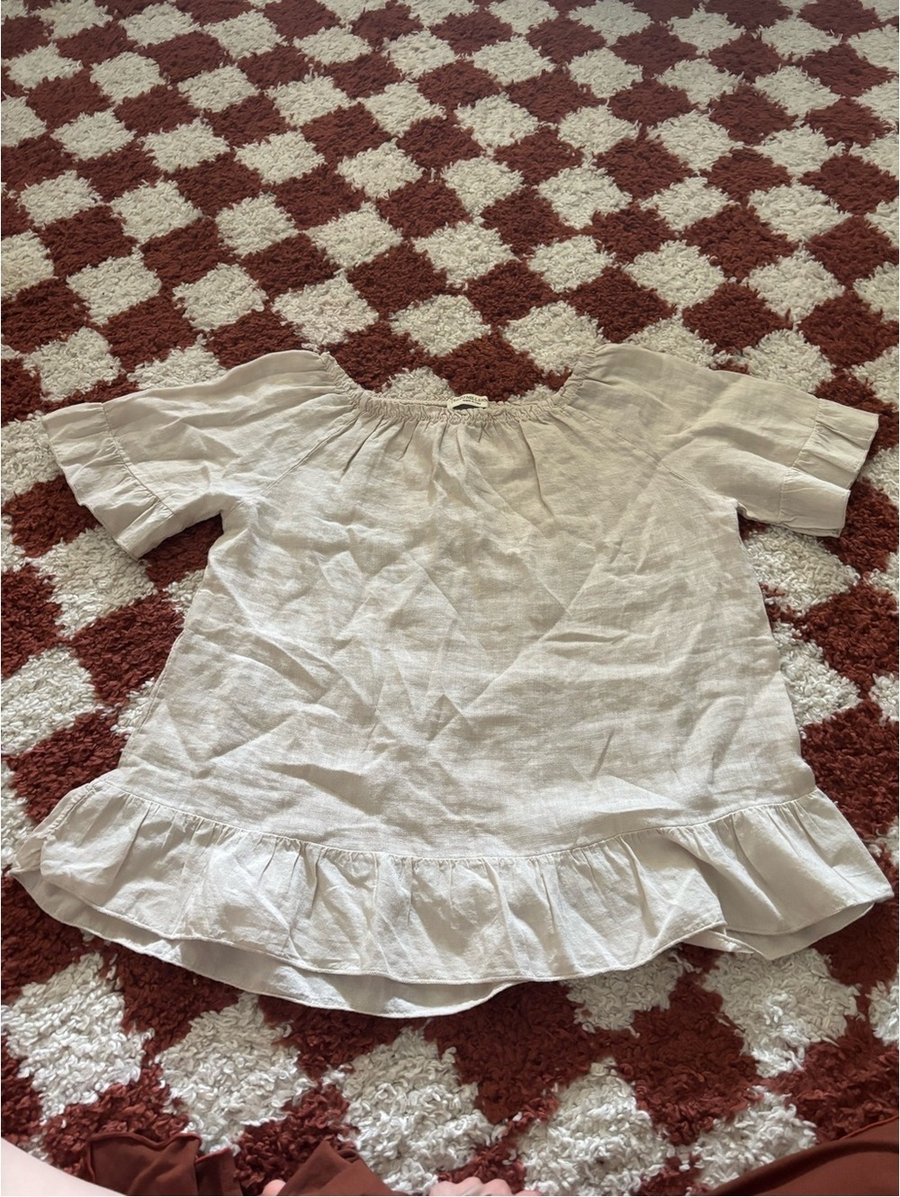 Women's linen Ruffle Hem Short Sleeve Top